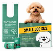 Tiny Woof emballage avant montrant 24 rouleaux et bénéfice stockage pratique