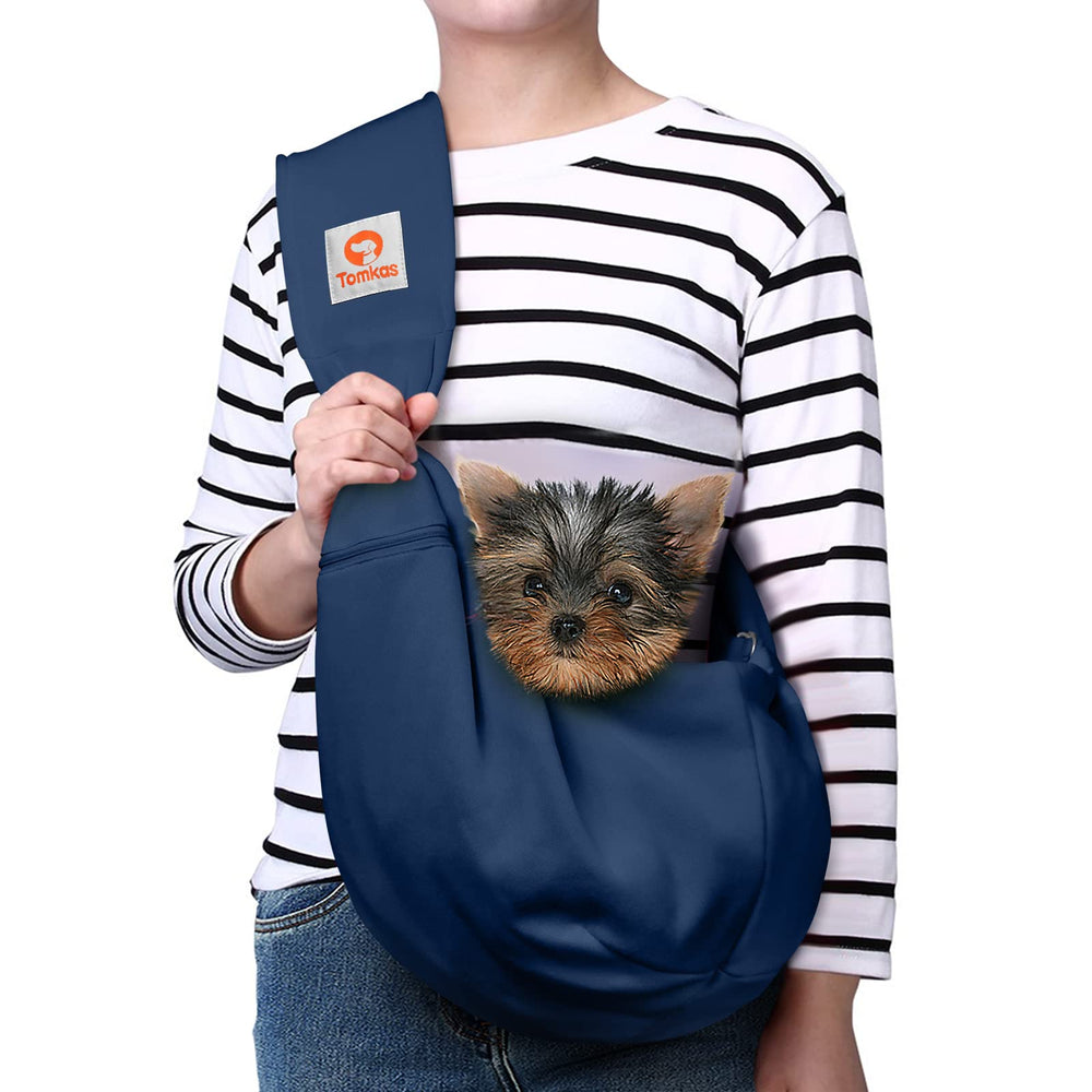 TOMKAS vue de face du sling bleu foncé montrant confort et design