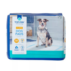 Top Paw emballage front montrant 50 tapis, praticité et quantité idéale