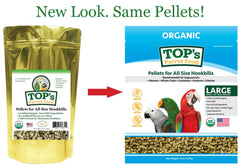 TOP's Parrot Food gros plan sur la texture des granulés, illustre la densité nutritive