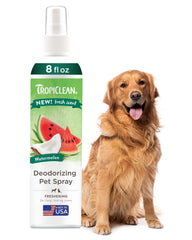 TropiClean flacon face montrant emballage et parfum pastèque, rafraîchit rapidement