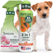 TropiClean vue avant des flacons du set pour un bain facile