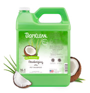 TropiClean grand format bouteille gallon montrant l’emballage et l’économie