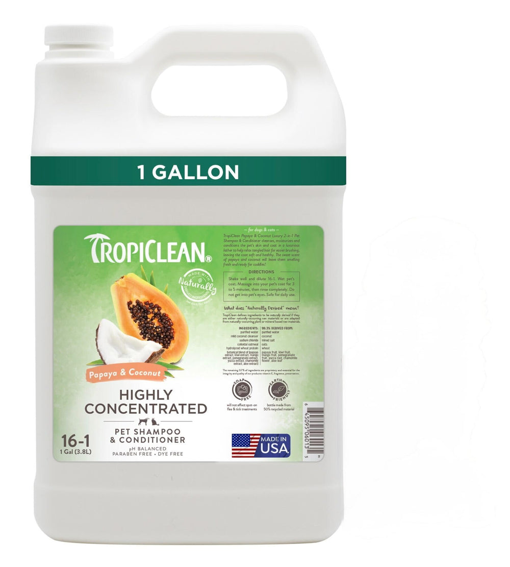 TropiClean gallon face emballage montrant grand format économique