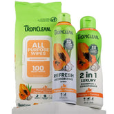 TropiClean kit packaging avant montrant l'ensemble pour un rangement pratique