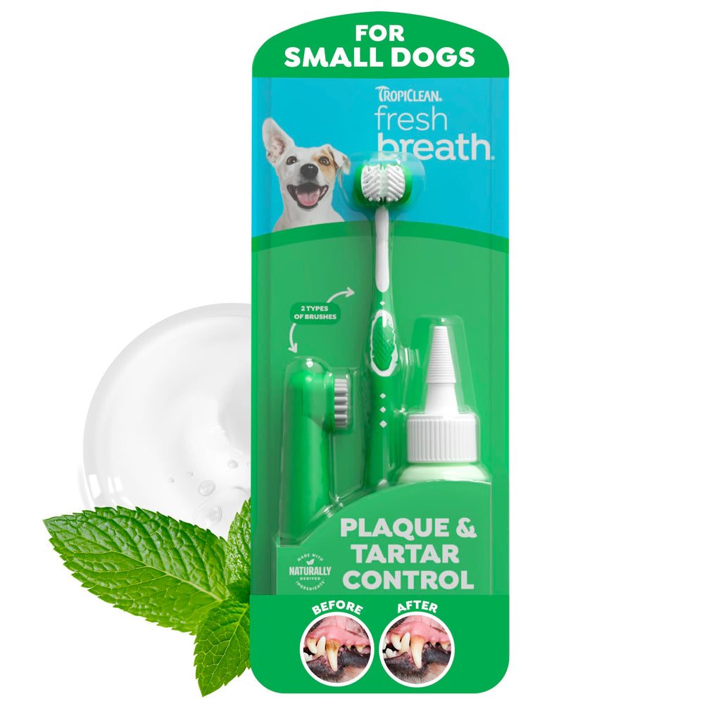 TropiClean emballage avant montrant kit complet pour soin dentaire