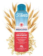 TropiClean Oxymed bouteille face montrant emballage et usage apaisant