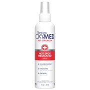 TropiClean OxyMed emballage frontal montrant le flacon et utilité apaisante