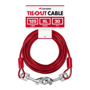 Tuff Pupper vue frontale du câble d'attache montrant la longueur et la couleur rouge pour sécurité