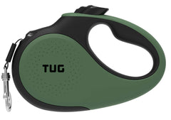 TUG laisse rétractable face avant montrant boîtier compact et couleur verte pour contrôle facile
