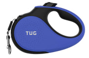 TUG laisse rétractable face avant bleue montrant design et verrouillage