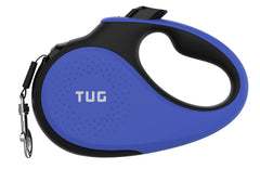 TUG laisse rétractable face avant bleue montrant design et verrouillage