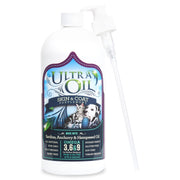 Ultra Oil flacon 32oz montrant l'étiquette claire pour dosage pratique