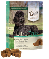 UltraCruz emballage avant montrant 60 croquettes pour énergie canine, facilite le stockage