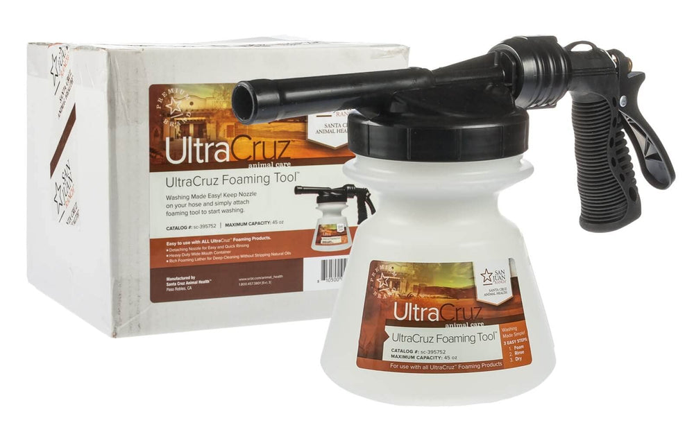 UltraCruz Foaming Tool vue de face montrant fixation tuyau et gain de temps