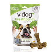 V-dog emballage avant montrant sac et branding, facile à repérer
