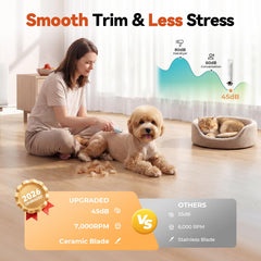 Veeconn tondeuse en usage sur patte, finition nette et calme animal
