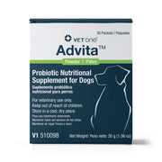 Vet One Advita Probiotic emballage avant montrant 30 sachets et usage quotidien