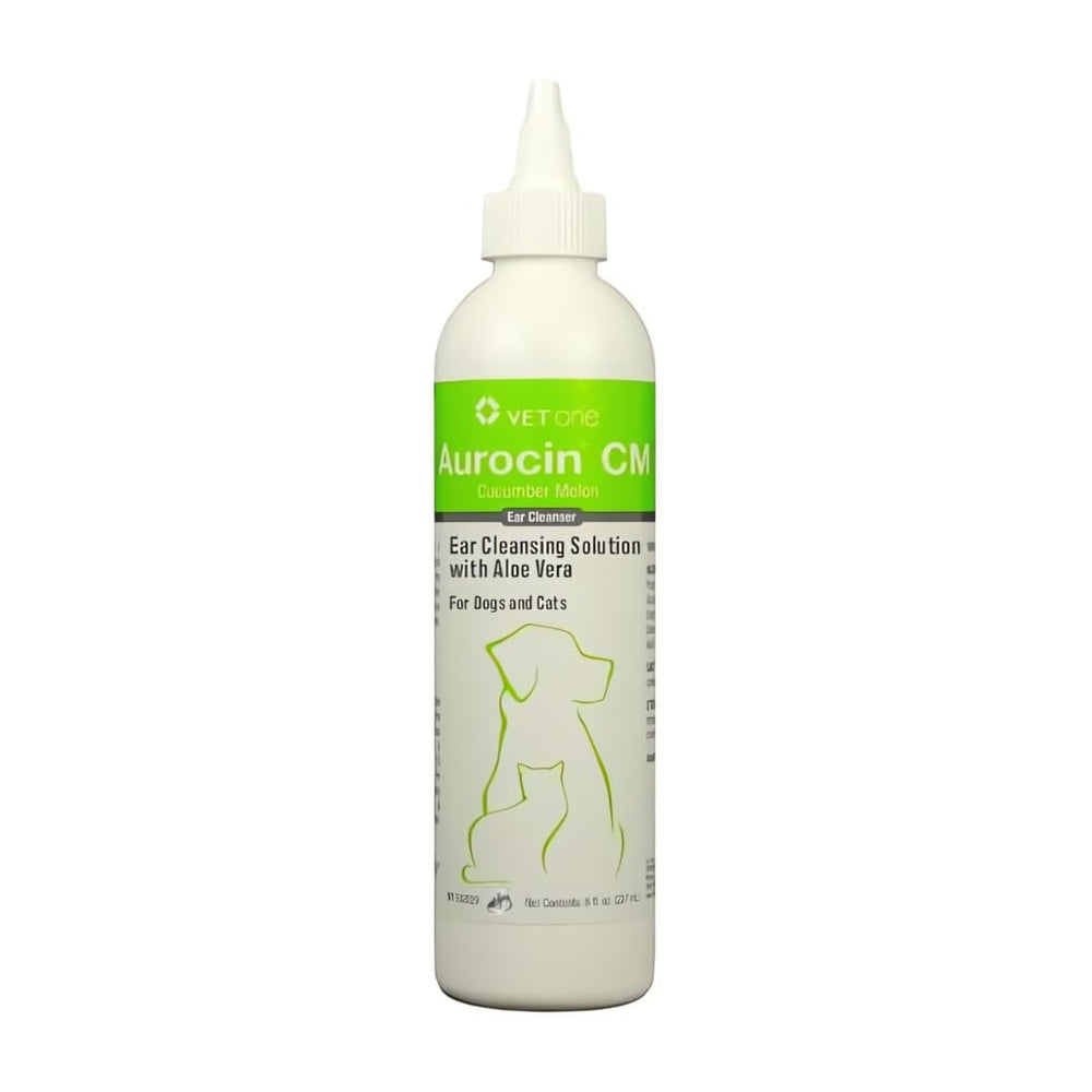 Vet One Aurocin cm flacon 8oz montrant l'étiquette et l'application pratique