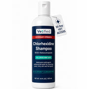 VETIFIED flacon de shampooing chlorhexidine montrant le packaging et usage sûr