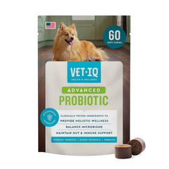 VetIQ emballage avant 60 ct montrant la formule digestive et bénéfices