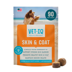 VetIQ packaging avant montrant l'emballage et bénéfice pelage brillant