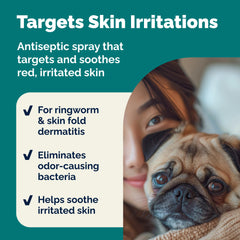 Vetnique Dermabliss appliqué sur un chien, apaise et nettoie la zone affectée