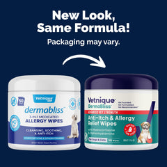 Vetnique Dermabliss lingette tenue à la main pour utilisation rapide apaisante