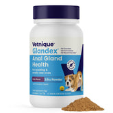 Vetnique Glandex emballage avant montrant le format poudre et le bénéfice odeur réduite