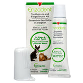 Vetoquinol Enzadent kit face montrant produit et accessoires pour hygiène buccale