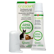 Vetoquinol Enzadent kit face montrant produit et accessoires pour hygiène buccale