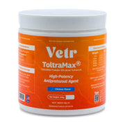 Vetr Toltramax emballage avant montrant la poudre et l'arôme poulet, facilite l'identification