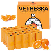 VETRESKA emballage frontal montrant 20 rouleaux et 300 sacs, pratique pour rangement