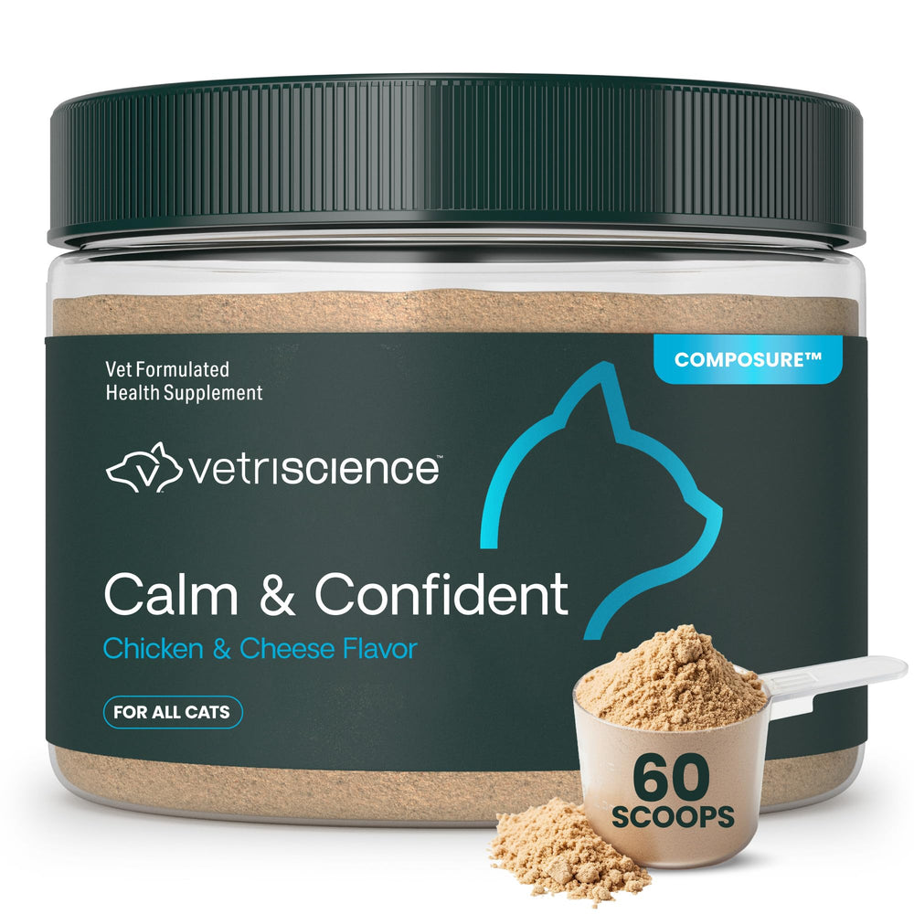 VetriScience emballage avant montrant la poudre apaisante et facilités d'utilisation