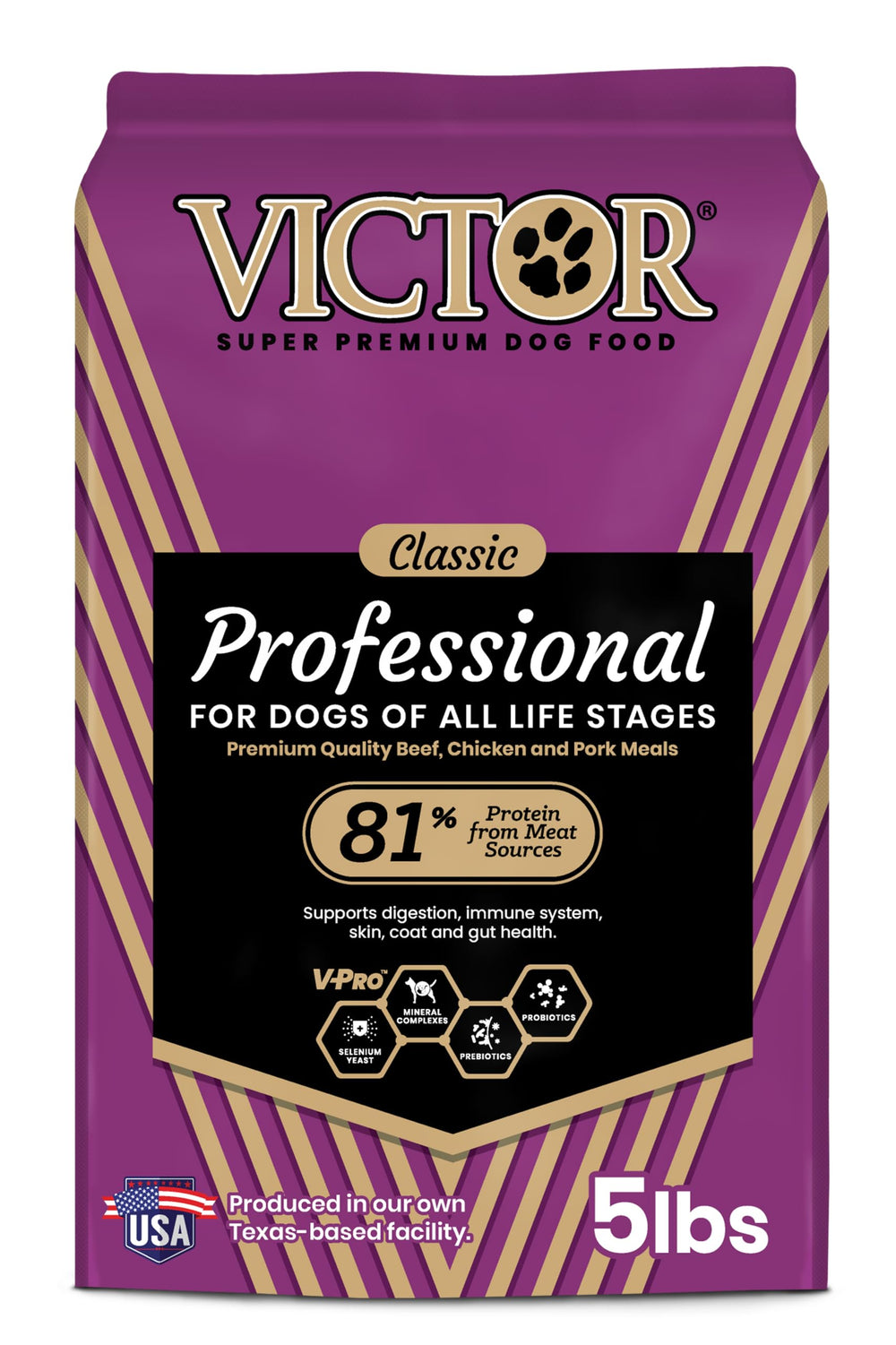 VICTOR emballage avant 5 lb montrant formule professionnelle et bénéfice énergie