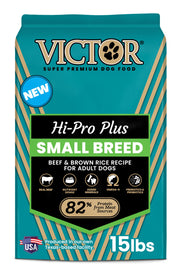 VICTOR sac avant montrant formule small breed et bénéfice alimentation adaptée