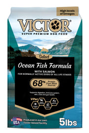 VICTOR sac avant montrant la recette Ocean Fish et bénéfice nutritionnel