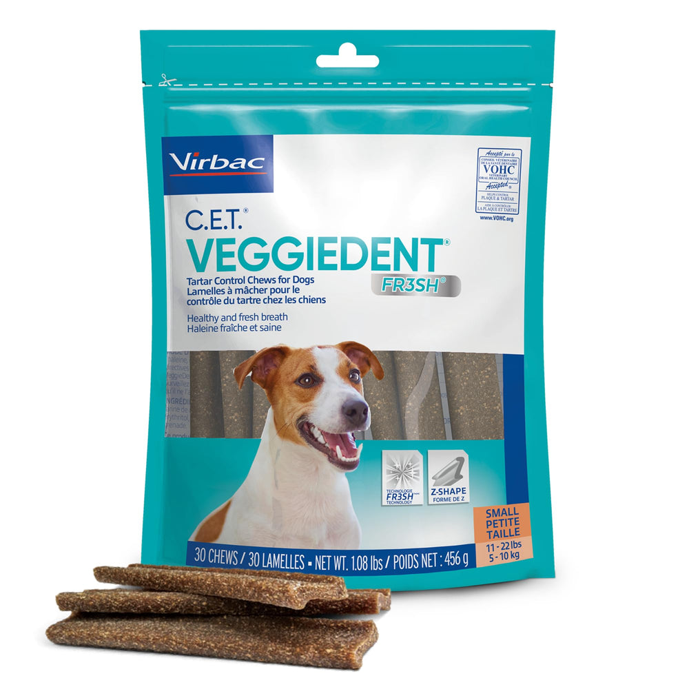 Virbac Veggiedent Fr3sh emballage avant montrant le format pratique