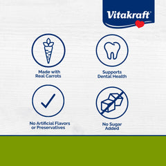 Bouchées Vitakraft Slims Carrot sur une table illustrant leur taille pour petits animaux