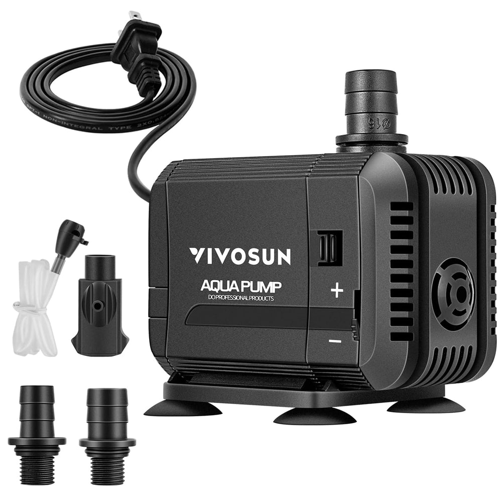 VIVOSUN pompe 400GPH vue frontale montrant design compact et gain de place