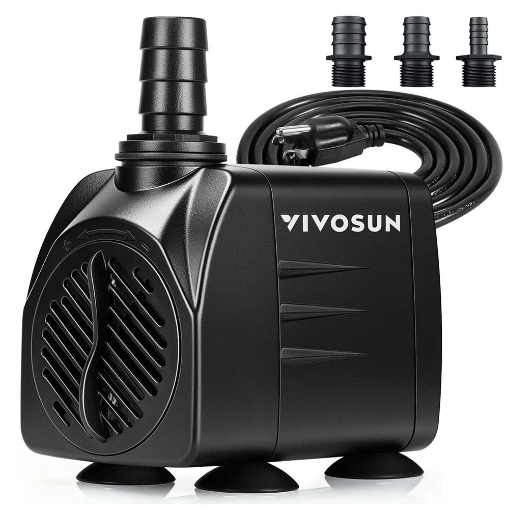 VIVOSUN pompe face avant montrant boîtier compact et contrôle de débit