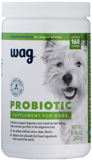 WAG flacon avant montrant 160 chews, pratique pour dosage quotidien