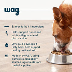 WAG portion dans une gamelle avec filet de saumon suggérant source protéique réelle