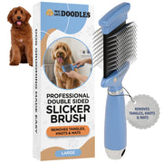We Love Doodles vue avant de la brosse slicker, design double-face pour efficacité
