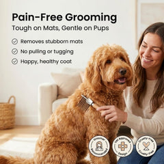 We Love Doodles gros plan des dents en acier inoxydable pour démêler sans tirer