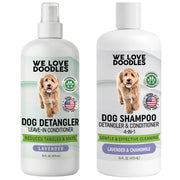 We Love Doodles flacon avant du shampooing démêlant 16oz montrant l’étiquette et format pratique