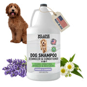 We Love Doodles gallon vu de face montrant l'étiquette et l'assurance qualité