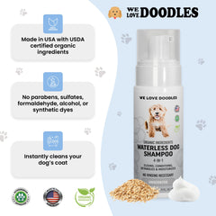 We Love Doodles mousse en gros plan illustrant texture légère et absorption rapide