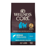 Wellness CORE sac 22 lb devant montrant l'étiquette et bénéfice nutritionnel