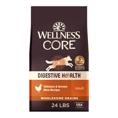 Wellness CORE emballage avant montrant recette poulet et bénéfice digestif